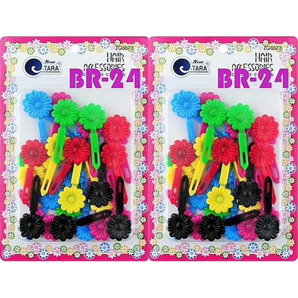 Tara Girls Self Hinge Multi Design Plastic Bow Hair Barrettes Selection Pack Of 2 (BR24)