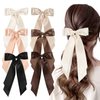 Unbednigt 6PCS Silky Satin Hair Bows, Bow Hair Clips with Long Tail, Hair Ribbon Ponytail Holder Accessories, Alligator Metal Clips Hair Bows for Women Girls Teens Kids Gifts, Neutral Color