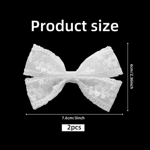 2 Pcs White Lace Hair Bows for Women, Small Cute Lace Ribbon Bow Alligator Clip, 3" Metal Bow Hair Clips for Women Girls, Hair Barrettes for Thin Thick Hair