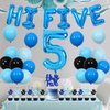 Hi Five Birthday Party Decorations Boy, Blue 5th Birthday Decorations Backdrop Cake Cupcake Topper Blue Black Balloon Number 5 High Five Foil Balloon for Boy 5 Year Old Birthday Party