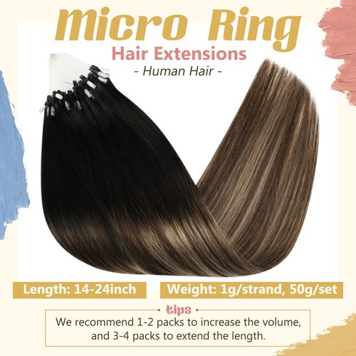 Sunny Micro Hair Extensions Human Hair Black Micro Bead Hair Extensions Human Hair Black Balayage Dark Brown Ombre Medium Ash Blonde Micro Human Hair Extensions Micro Ring Hair Extensions 18inch 50g