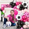 Soccer Party Balloon Garland Arch Kit, Black Hot Pink Balloon Decorations with Soccer Foil Balloon for Women Girls Kids Birthday Sports Party, Soccer Football Theme Birthday Party Decor Supplies