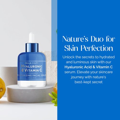 BELLA BEAUTY Hyaluronic Acid & Vitamin C Moisturizing Facial Serum - Soothing & Deeply Hydrating - Reduces Wrinkles & Fine Lines, Boosts Collagen - Made in Korea - 50mL / 1.69 fl.oz