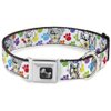 Buckle-Down Seatbelt Buckle Dog Collar - Puppies w/Paw Prints White/Multi Color - 1" Wide - Fits 9-15" Neck - Small