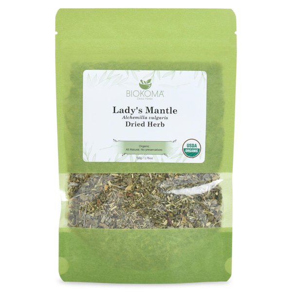 Biokoma Pure and Organic Lady's Mantle Dried Herb 50g (1.76oz) In Resealable Moisture Proof Pouch, USDA Certified Organic - Herbal Tea, No Additives, No Preservatives, No GMO