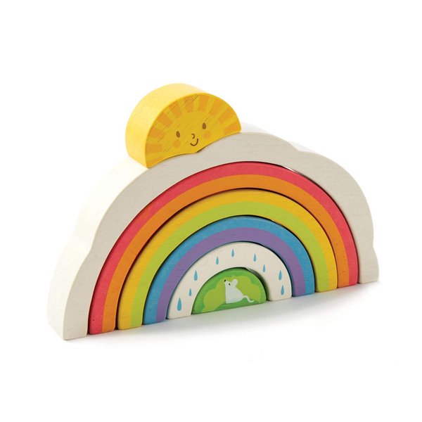 Tender Leaf Toys - Rainbow Tunnel - 7 Pcs Beautiful Wooden Rainbow Stacker - Colorful Rainbow Stacking Toy - Size and Color Recognition - Cognitive Game, Educational Toy