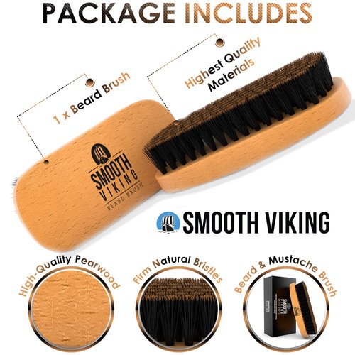 Smooth Viking Beard Brush Gift Set for Men - Natural Boar Bristle Hair Brush - Facial Hair Styling, Grooming & Shaping Tools
