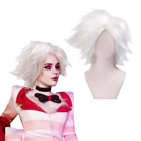C-ZOFEK Angel Cosplay Wig, Short White Wig for Women Halloween Costume