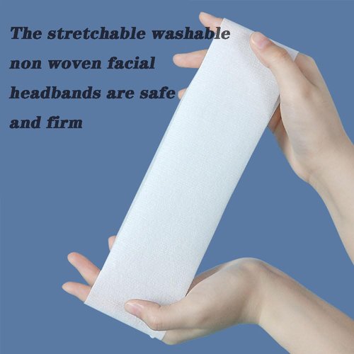 AUBWIG 100 Pieces Disposable Spa Facial Headbands with Adjustable Magic Tape, White Stretch Non-Woven Facial Headband Soft Skin Care Hair Band for Women Girls Makeup Salons Supplies