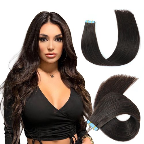 Evala Tape in Hair Extensions Human Hair Brown Hair Extensions #2 Dark Brown Hair Extensions 20pcs 40g Straight Tape in Human Hair Natural Hair 16 Inch