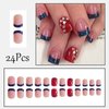 24Pcs Blue French Tip Press on Nails Short Square American Flag Fake Nails Independence Day False Nails 4th of July Star Sequin Glitter Glue on Nails Patriotic Full Cover Stick on Nails for Women
