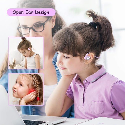 2B2C Kids Headphones, LK15 Open Ear Bluetooth Headphones with Air Conduction, Ultra-Light, 85dB Volume Limiting Wireless Headphone for Children Teens Boys Girls (Purple)