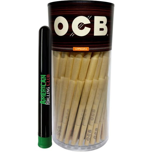 OCB Virgin Prerolled Cones | 1-1/4 Size | 75ct Pack | Unbleached Pre-Rolled Cigarette Paper with Tips and Packing Sticks ~ Includes ARC Saver (75 Count)