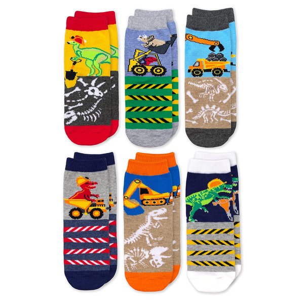 Jefferies Socks Boy's Dinosaur Construction Crew Socks 6 Pack, Multi, Medium
