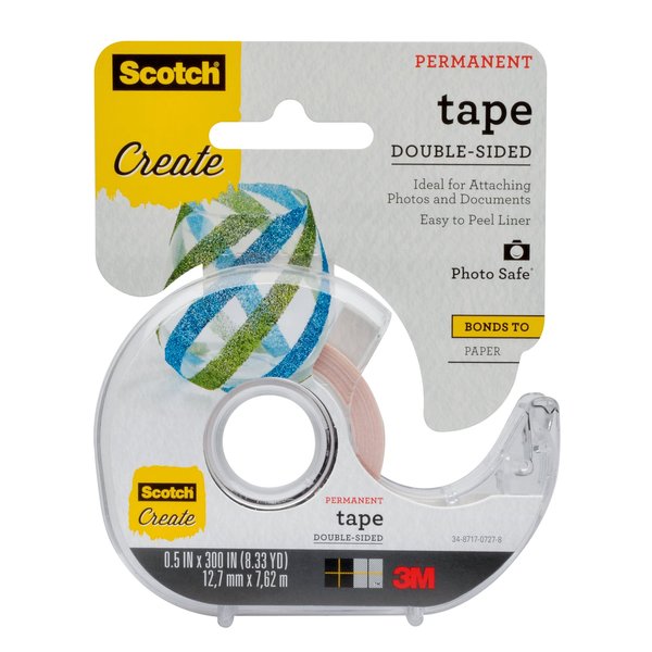 Scotch Create Double-Sided Permanent Tape, 1 Dispenser, 1/2 in x 300 in, Clear, Strong Double Sided Tape for Crafts