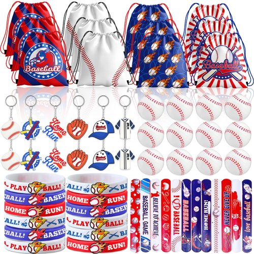 72Pcs Baseball Party Favors, Baseball Birthday Party Favors Includes Baseball Bag Mini Baseball Wristband Keychain Slap bracelet for Kids Baseball Birthday Party Supplies