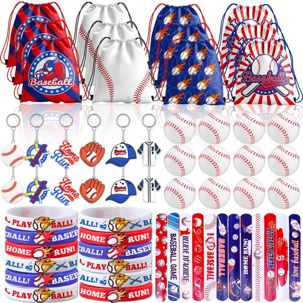 72Pcs Baseball Party Favors, Baseball Birthday Party Favors Includes Baseball Bag Mini Baseball Wristband Keychain Slap bracelet for Kids Baseball Birthday Party Supplies