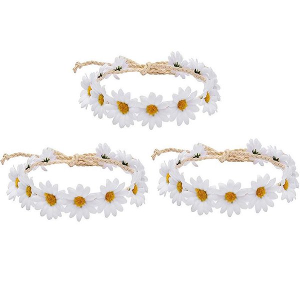 XINGZI 3PCS Fashion Daisy Flower Headband Boho Floral Crown Wreath Headpiece Hair Band Tool Tie Wrap Wreathâ€‹ For Wedding Festival Beach Scenery Festivals Girls Lady's Seaside Holiday