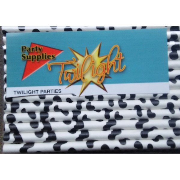 Black 'N' White Cow Print, Vintage Paper Drinking Straws -100 COUNT - Twilight Parties