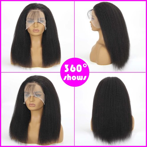 AZW Kinky Straight Wigs for Black Women Human Hair,180% Density13x4 HD Lace Front Wigs Human Hair Glueless Wigs Human Hair Pre Plucked with Baby Hair Bleached Knots Lace Closure Wigs (Black 26 Inch)