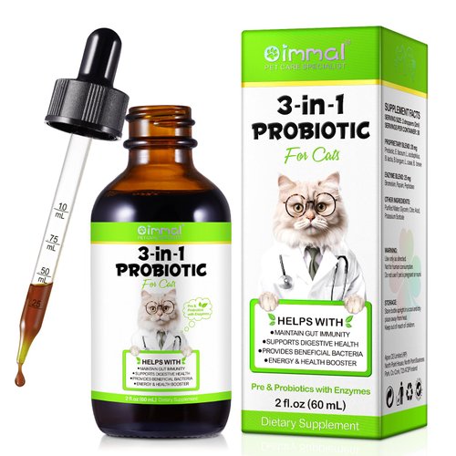 Liquid Cat Probiotic, Natural 3 in 1 Probiotic for Cats, Cat Digestive Support,Gut Health Support,Help with Diarrhea,Gas and Bloating, Cat Herbal Supplements- 60ml