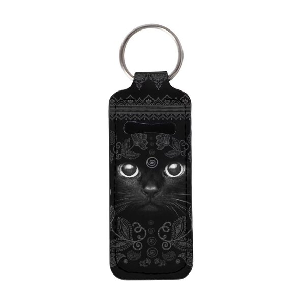 Gearider Boho FLoral Cat Face Lipstick Holder Keychain, Compact Lip Gloss Tube Holder