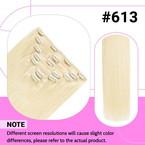 7 Pcs Full Head Clip In Hair Extensions Party Highlights Colored Hair Streak Synthetic Hairpieces (20 Inch Straight, 613)