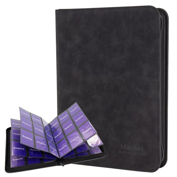 9 Pocket Card Binder 540 Double Sided Pocket PU Collection Binder Folder Card Album Card Holder Fit for MTG Football Play Cards (Black, 9 Pocket)