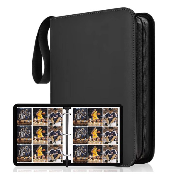 9 Pocket Trading Card Binder, 900 Pockets Basketball Card Binder for MTG, Top loading Pockets Card Collector Album, PU Leather Card Collector Folder for Game Cards, Sports Cards (Black)