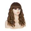 Ninroc Brown Wavy Wig with Bangs, 16 inch Shoulder Length Brown Mixed Blonde Bob Wigs for Women, Synthetic Wig Natural Looking Wigs For Daily Party Use