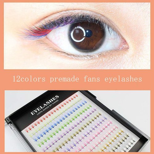 12Rows 240Pcs 10D Colorful Individual Premade Fans False Eyelashes Mixed 12 Colors Volume Eye Lashes Extensions Makeup Cluster Eyelashes 8/10/12/13/14/15/16mm Available(8MM)