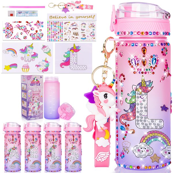 CUISH Letter L Gifts for Girls 4 5 6 7 8 9 10 11 12 Year Old Teens Kids Daughter, Personalized Initial Gifts Stocking Stuffers for Kids, Decorate Your Own Water Bottle Unicorn Art CraftsToys for Girls