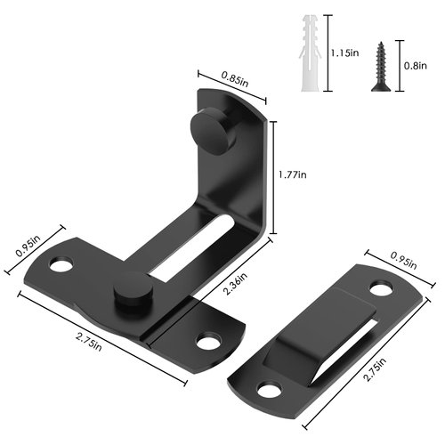 90 Degree Flip Barn Door Lock, Protect Privacy - Security Hook Gate Latch for Barn, Garden, Bathroom, Outdoor, Garage, Window, Sliding Door, Black