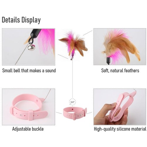 KOTYA Cat Collar Toy, New Premium Teasing Wand with Colorful Natural Feathers and Bell, Lightweight Silicone for Extra Comfort, Interactive Self Playing Toys for Indoor Kittens (Sky Blue)