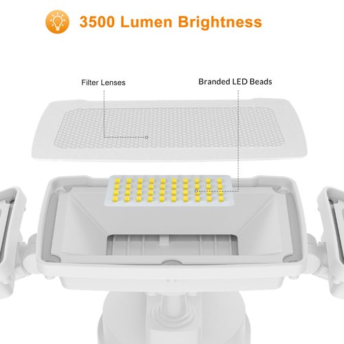 LEPOWER 3500LM Dusk to Dawn LED Security Lights Outdoor, 35W Outdoor Flood Light with Photocell, 5500K, IP65 Waterproof 3 Head Exterior Light for Garage, Patio, Yard