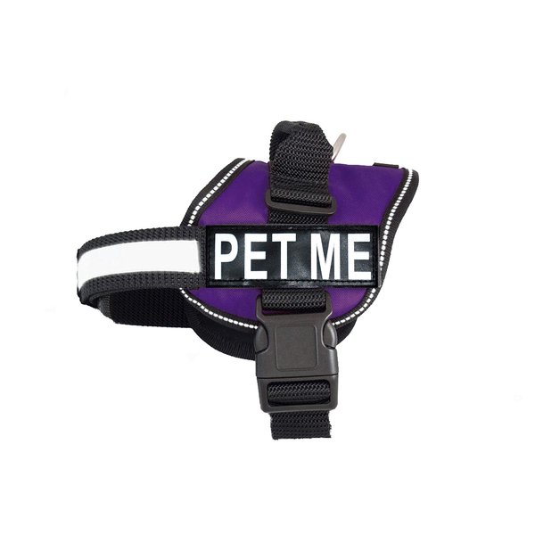Doggie Stylz Dog Harness with Removable Patches and Reflective Trim. Dog Vest Comes with 2 PET ME Reflective Hook and Loop Patches. Measure Dogs Girth Before Purchase (Girth 24" - 31" Purple)