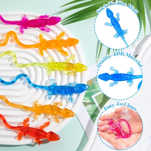 HLARTNET 100 PCS Sticky Lizards for Kids, Stretchy Sticky Lizards Toys Bulk for Reptile Party Favors, Children Lizards Gifts for Goodie Bags Stuffers Pinata Filler Students Rewards