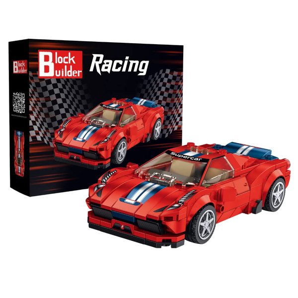 Block Builder Ferrari F8 Racing Car Building Block Set (306 Pieces). Racing Car Building Blocks for Kids and Adults