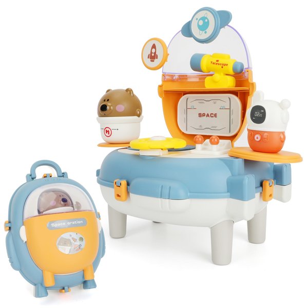 YUMOZER Space Party Toys Children's Role Play Game Set, Telescope Toys, Bear Astronaut Bear Model Simulated Space Pack Decoration Game for Boys and Girls 3+
