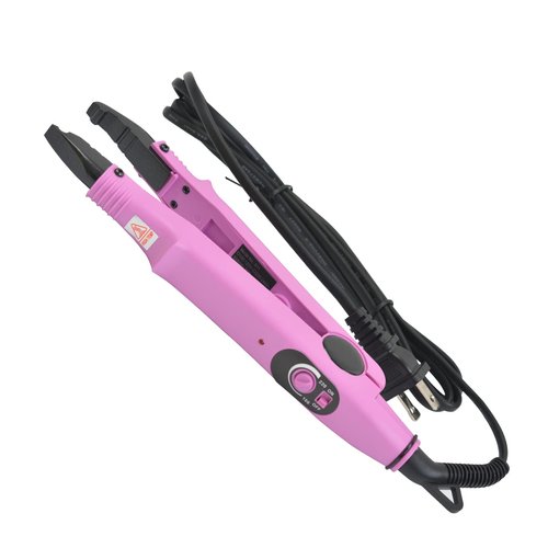 Hair Extensions Tool Kits with Fusion Heat Iron Connector Wand US Plug 50 Pcs Single Hole Heat Shield Guards 10 Pcs Hair Clips 50g Keratin Beads (Pink A Head)