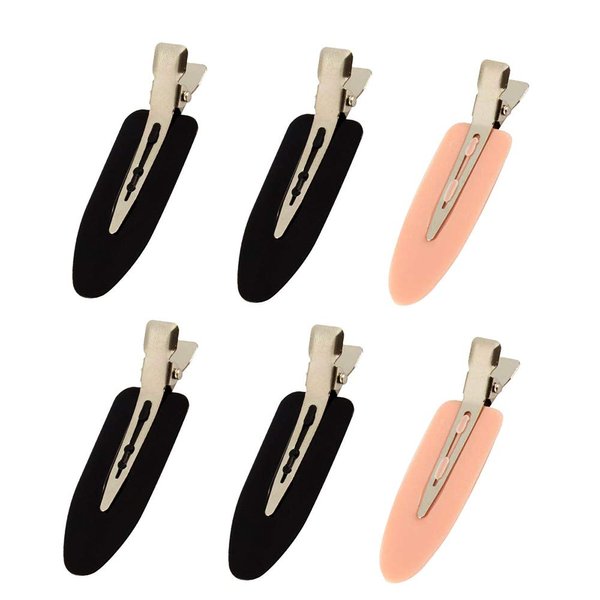 6 Pieces No Bend Hair Clips, No Crease Hair Clip for Hairstyling, Makeup Clips for Women and Girls (Black&Pink)