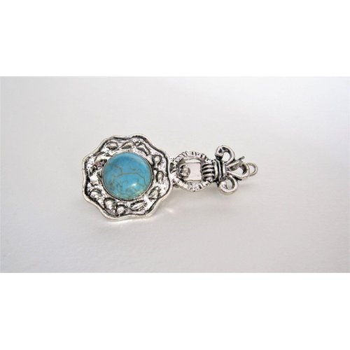Turquoise blue stone silver metal native barrette hair clip for thin fine hair