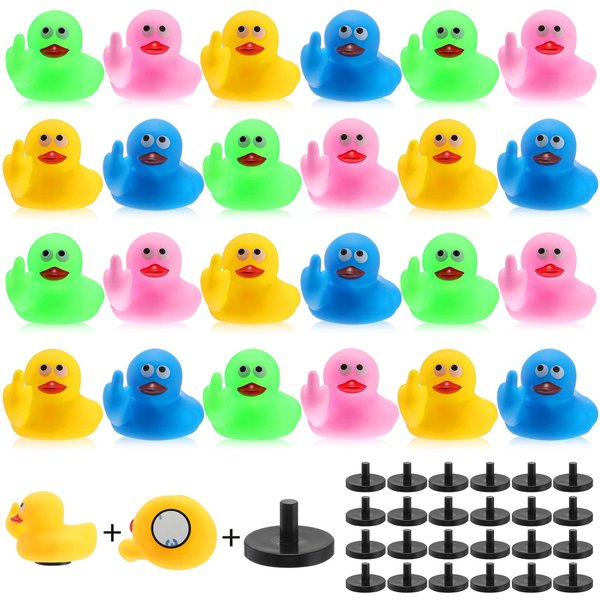 Lenwen 24 Set Rubber Ducks Finger Rubber Duck Middle Finger Duck with Mount Duck Car Ornament Ducky Car Accessories Car Duck Plug for Car Dashboard Decorations