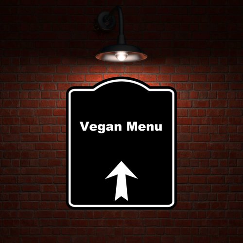 Vegan Menu Black Sign Arrow Up Aluminum Composite Sign 20 x 24 inches