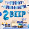 55Pcs Little Blue Truck 2nd Birthday Party Decoration Beep Beep Happy Birthday Banner Blue Truck Cake Topper Beep Two Cupcake Toppers Latex Balloons for Boys Girls Two Birthday Party Decor Supplies