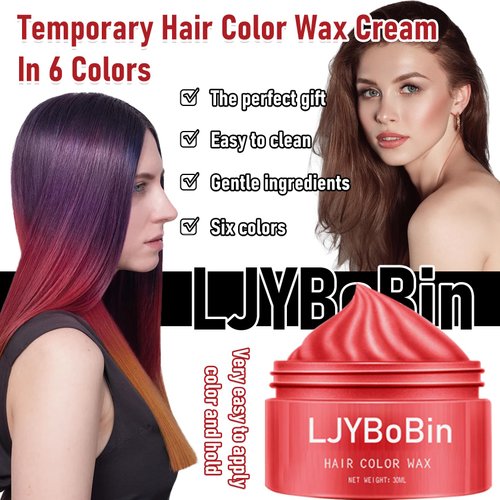 6 Colors Temporary Hair Color Wax Mud,Washable Moisturizing Hair Dye Color Wax For Men & Women,Disposable Matte Colored Hair Wax Cream,Fashion Colorful DIY Hairstyle for Party Cosplay Halloween