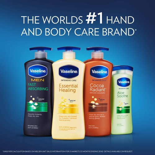 Vaseline Intensive Care hand and body lotion with Pure Cocoa Butter Cocoa Radiant Heals Dry Skin to Renew Its Natural Glow 20.3 oz