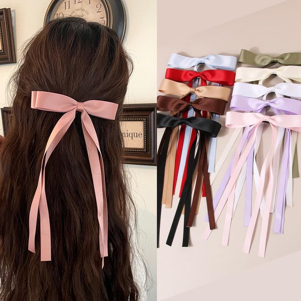 Hair Ribbon for Women Girls, AYBLOOM 10 Pcs Hair Bow Clips for Girls, Bow Hair Clips for Women, Hair Ribbon Hair Bows with Long Tail, Hair Barrettes with Bow Accessories