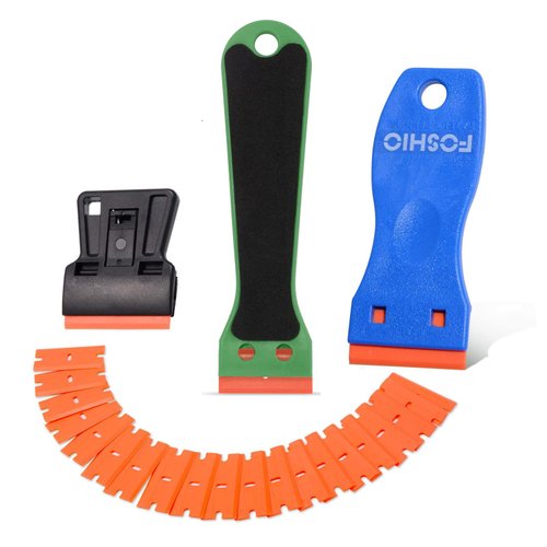 FOSHIO Plastic Razor Blades 200PCS Double Edged 1.5 Inch Suit for Razor Blade Scraper, Plastic Scraper with Plastic Blades for Remove Decals Stickers Adhesive Label and Glass Clean, Orange