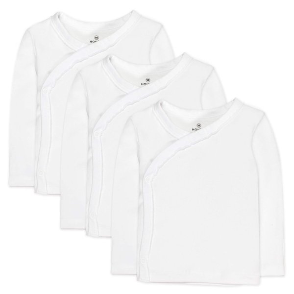 HonestBaby unisex baby 3-pack Organic Cotton Long Sleeve Side-snap Kimono Tops and Toddler T Shirt Set, Bright White, Newborn US